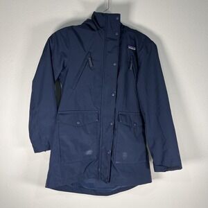 Patagonia Jacket Girls M Blue Tres Parka Hooded Full Zip Pocket Kids Fleece Hood